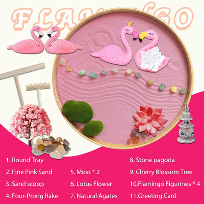 Flamingo Zen Garden for Desk, Pink Sand Art Kit