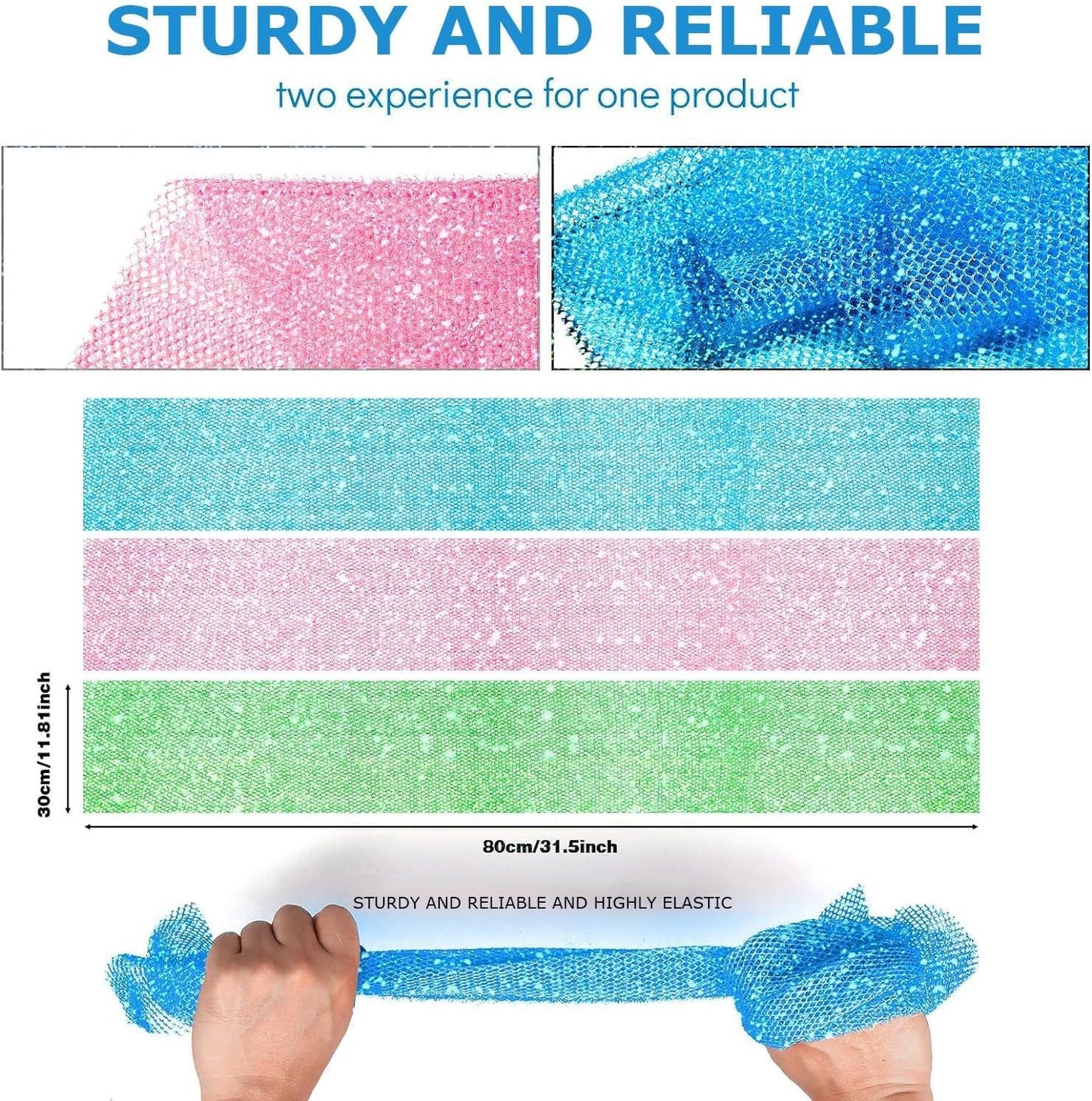 UJFQBH 3 Pieces African Bath Sponge African Net Long Net Bath Sponge Exfoliating Shower Body Scrubber Back Scrubber Skin Smoother,Great for Daily Use (Pink,Yellow,Purple)