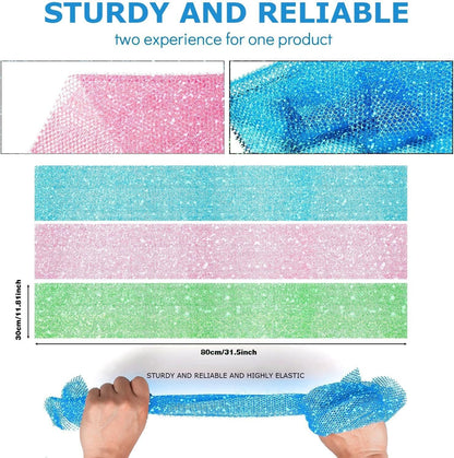 UJFQBH 3 Pieces African Bath Sponge African Net Long Net Bath Sponge Exfoliating Shower Body Scrubber Back Scrubber Skin Smoother,Great for Daily Use (Pink,Yellow,Purple)