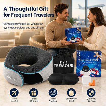 Travel Pillow Neck Pillow for Airplane Travel Essentials - Memory Foam Travel Neck Pillow, Stops Head Bobbing With Eye Mask & Earplugs, Portable Carry Bag for Long Flights| Airplane Accessories Black