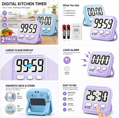 Antonki 2 Pack Digital Timer for Kids Classroom Kitchen Timers for Cooking