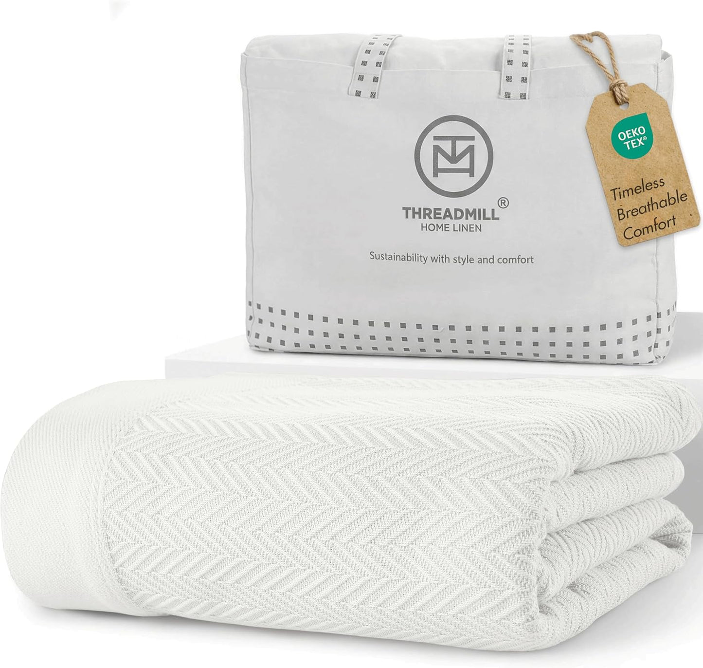 Threadmill Travel Blanket Cotton Viscose from Bamboo - Airplane Premium Soft Flight Grey Throw Blanket in Cloth Bag (Grey Color) Compact & Portable Blanket for Travel, Car, Picnic & Camping