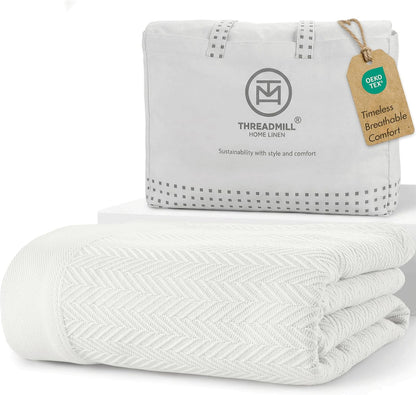 Threadmill Travel Blanket Cotton Viscose from Bamboo - Airplane Premium Soft Flight Grey Throw Blanket in Cloth Bag (Grey Color) Compact & Portable Blanket for Travel, Car, Picnic & Camping