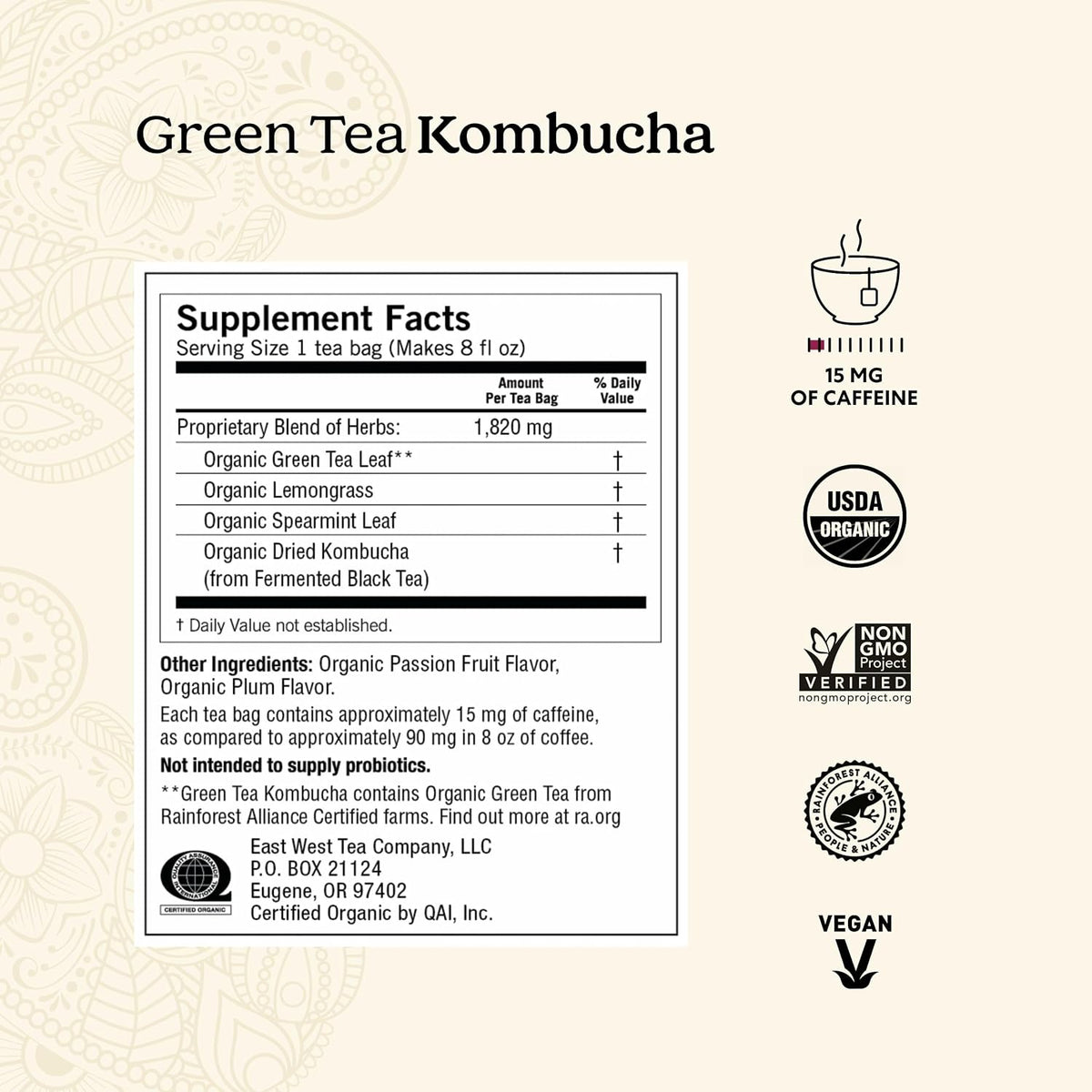 Yogi Green Tea Kombucha, 16 Tea Bags (6 Pack)