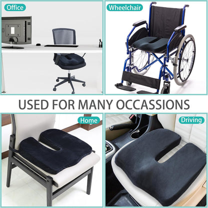 Large Pressure Relief Office Car Seat Cushion,10-Inch Extended U-Cutout,Sciatica & Back Coccyx Tailbone Pain Relief Chair Pad,Memory Foam Butt Pillow for Computer Desk,Wheelchair, Car