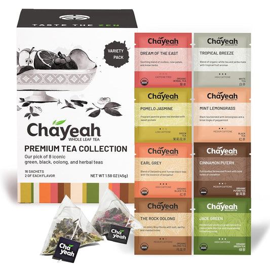 ChaYeah, Premium Tea Collection, 16 Whole Leaf Tea Bags, 8 Assorted Flavors