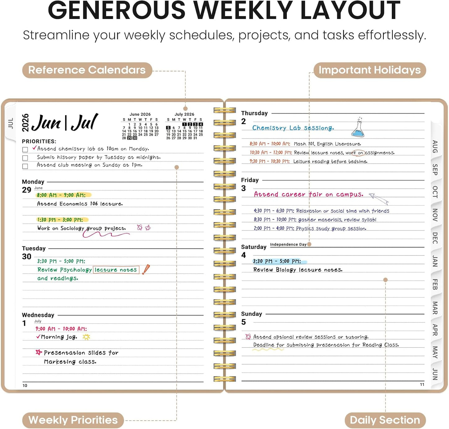 Planner 2026-2027, 8.5" x 11" Weekly and Monthly Academic Year Planner Calendar, July 2026 - June 2027, Hardcover Large School Planning Agenda With Tabs, Perfect for School & Office Supplies, A4, Green