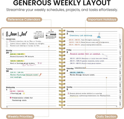 Planner 2026-2027, 8.5" x 11" Weekly and Monthly Academic Year Planner Calendar, July 2026 - June 2027, Hardcover Large School Planning Agenda With Tabs, Perfect for School & Office Supplies, A4, Green