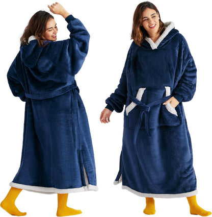 Bedsure Wearable Blanket Hoodie, Long Hooded Blanket Sweatshirt as Mothers Birthday Gifts for Women, Cozy Sherpa Hoodie for Adult, Standard, Grey