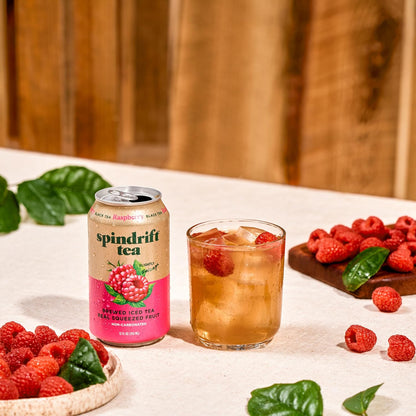 Spindrift Brewed Iced Tea, Raspberry Black Tea, Made with Real Squeezed Fruit, No Carbonation, Slightly Sweet, 12 Fl Oz Cans, Pack of 12 (Only 46 Calories per Can)