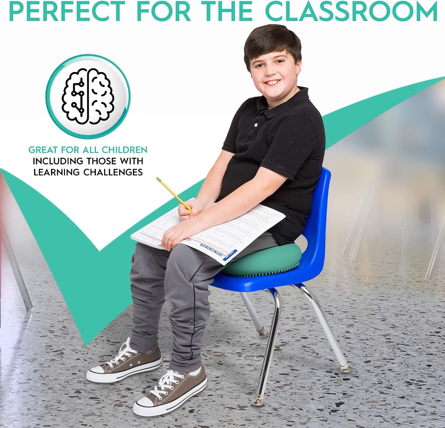 Bouncyband – Wiggle Seat – Purple, 13” D – Large Sensory Cushion for Kids Ages 6-18+ – Promotes Active Learning, Improves Student Productivity, Includes Easy-Inflation Pump