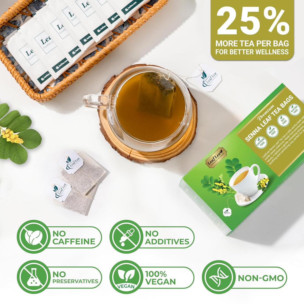 LeafLea Senna Tea Bags, Laxative Tea & Digestive Cleanse, 120 Ct, 3 Boxes