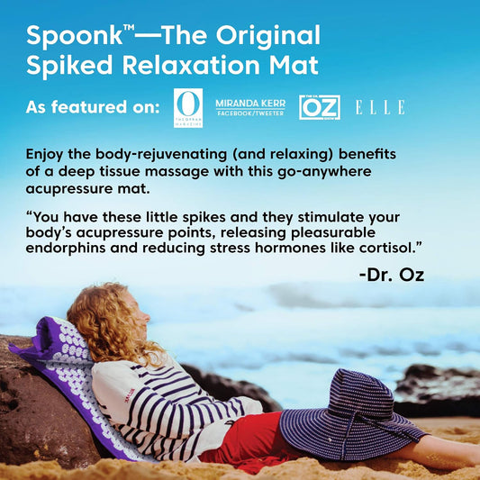 Spoonk AcuOM Acupressure Mat, Purple - Center & Calm Your Mind, Ease Muscle Stiffness & Pain - Light, Portable & Easy to Clean - Made from TPE Recycling Material - Travel Bag Included