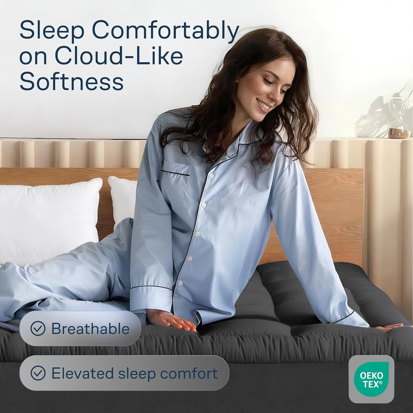 Niagara Sleep Solution Cloud-Like Queen Non-Slip Mattress Topper - 100% Cotton Top Mattress Pad for Back Pain Relief - Extra-Grip, Breathable & Naturally Cooling for Hot Sleepers, White