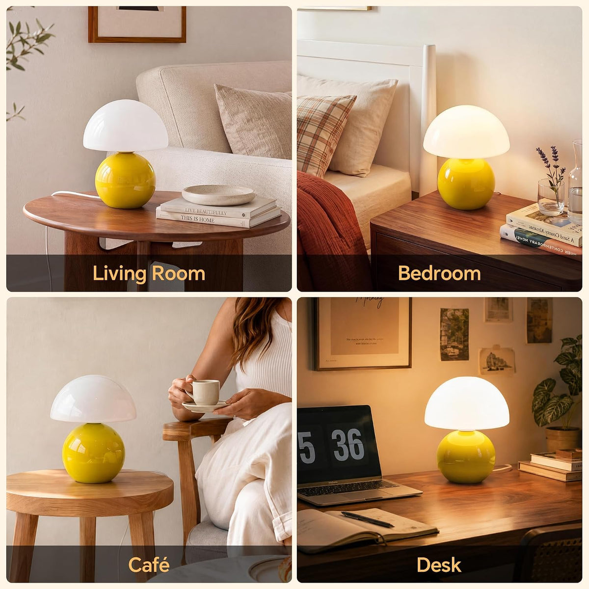 Dawnwake Mushroom Lamp Table Lamp for Bedroom-Small Desk Table Lamps,White