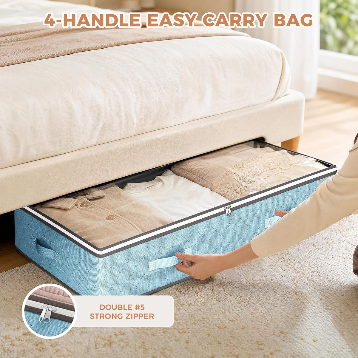 Budding Joy 95L Under Bed Storage Containers, 4 Pack Closet Organizers Grey