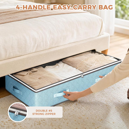 Budding Joy 95L Under Bed Storage Containers, 4 Pack Closet Organizers Grey