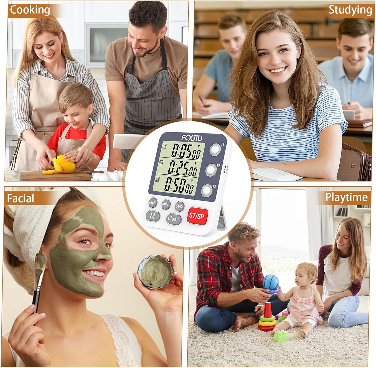 Digital Dual Kitchen Timer, 3-Channel Magnetic Countdown Timer for Cooking