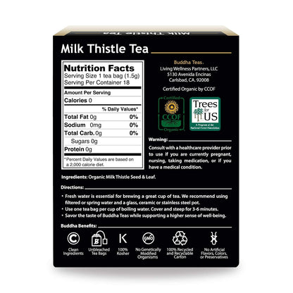 Buddha Teas - Organic Milk Thistle Tea - Herbal Tea - Single Ingredient - Mild, Earthy, Nutty Taste - Enjoy Hot or Cold - Caffeine Free - 100% Kosher & Non-GMO - 18 Tea Bags (Pack of 1)