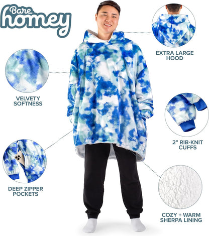 Bare Home Wearable Blanket Hoodie - Soft Plush Sherpa - Warm and Cozy - Oversized Wearable Blanket