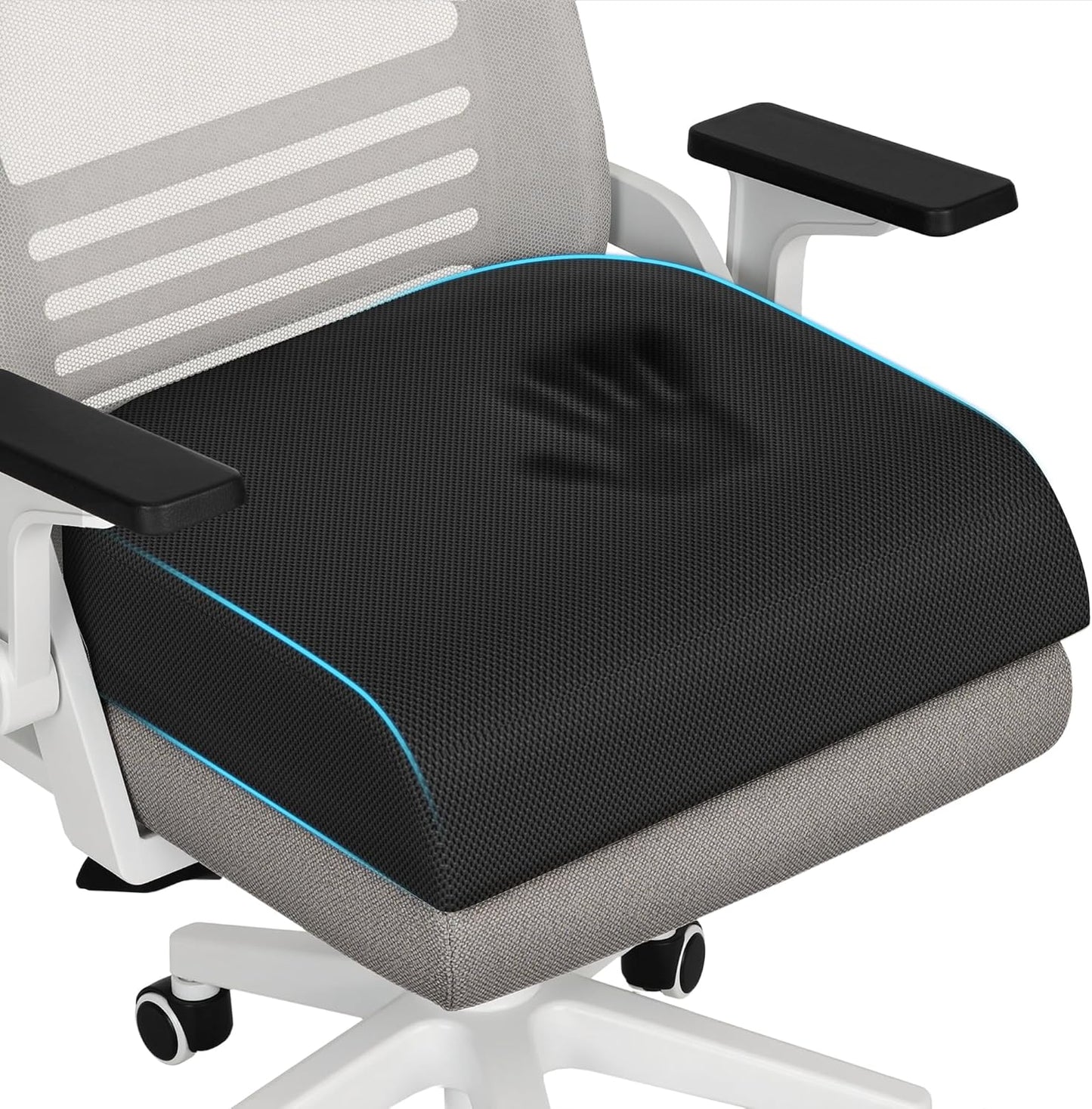 TranquilRelax Large Seat Cushion, Memory Foam Cushion for Long Sitting Hours on Office Chair, Car Seat, Non-Slip Chair Pad for Sciatica, Coccyx, Tailbone Pain Relief & Post-Surgery Recovery (Black)