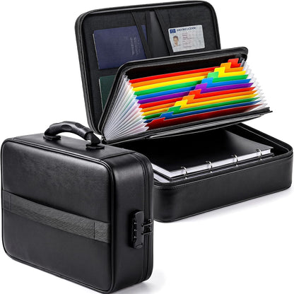 Fireproof Document Box With Lock, 16 Pocket Document Organizer
