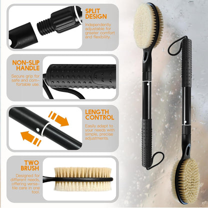 Gobiteli Back Scrubber with Soft and Stiff Bristles, 17''-25'' Long Handle Dual-Sided Shower Brush for Body for Deep Cleaning