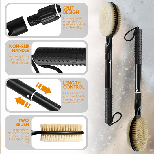 Gobiteli Back Scrubber with Soft and Stiff Bristles, 17''-25'' Long Handle Dual-Sided Shower Brush for Body for Deep Cleaning