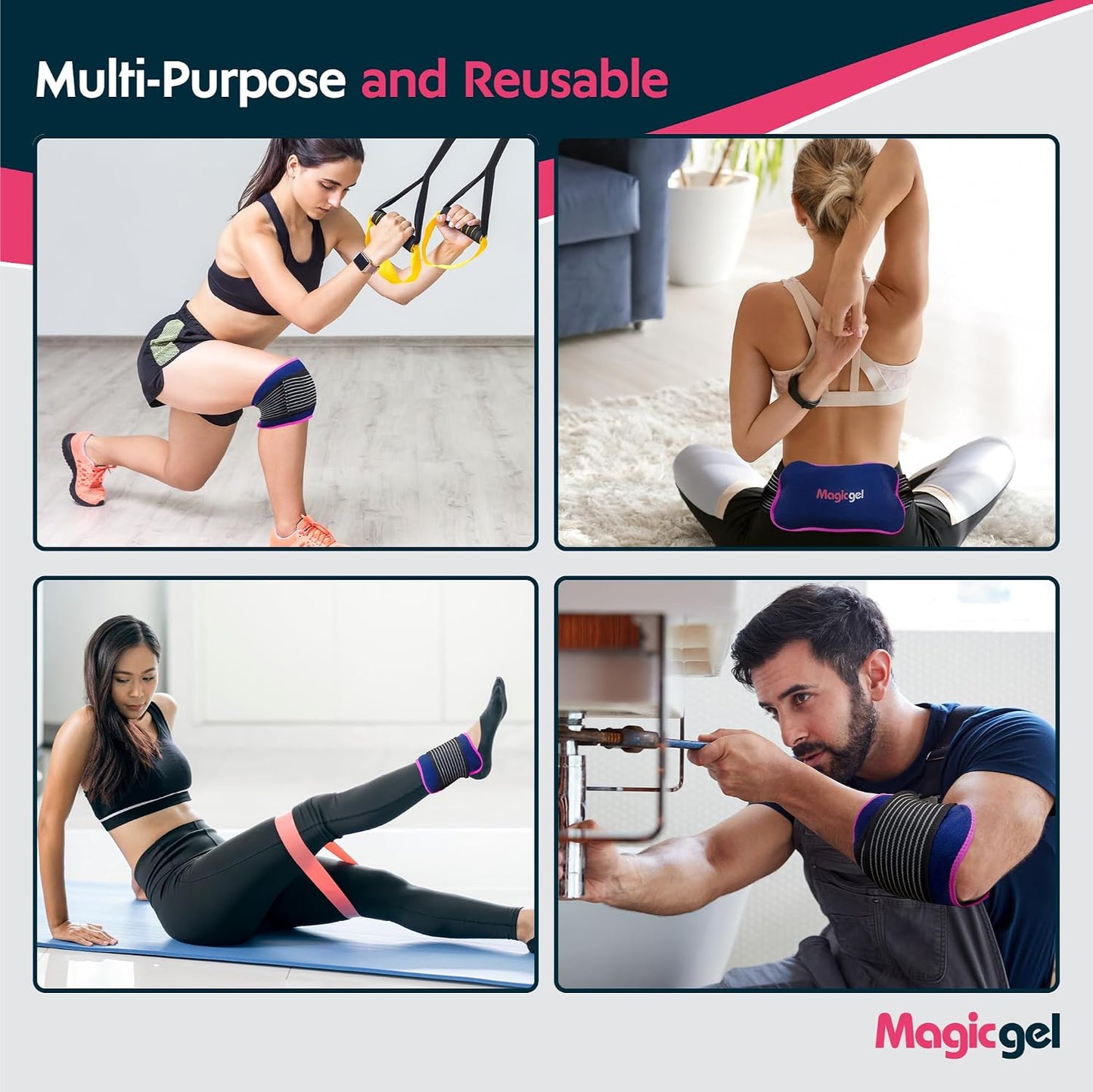 Magic Gel Ice Packs for Injuries Reusable (3 Pieces) | Flexible Wrap Around Gel Ice Pack Knees, Back, Shoulders, Arms and Legs (11" x 5.5") | Hot and Cold Compress Cold Packs for Injuries