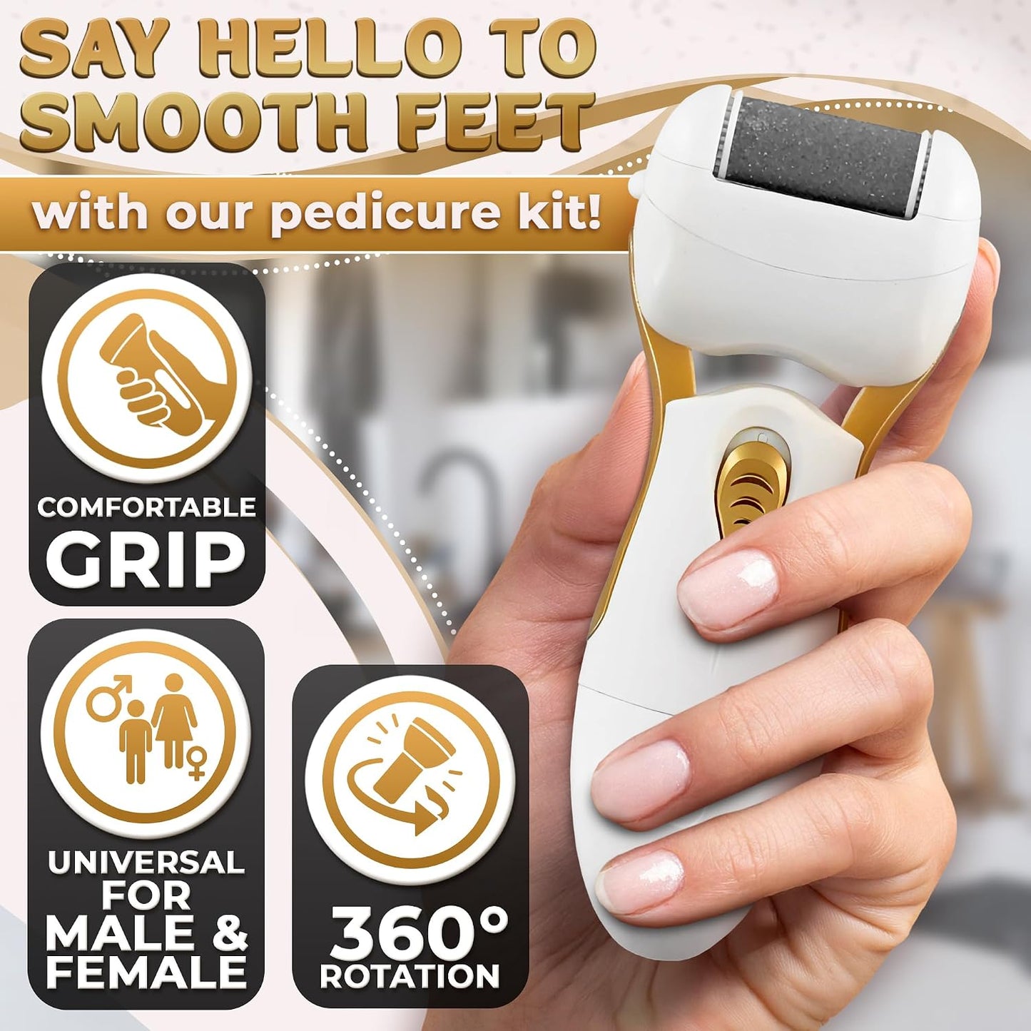 Electric Foot Callus Remover Tool for Dead Skin & Cracked Heels – Battery-Operated Foot Grinder with Replaceable Roller – Pedicure Tools for Feet & Toes – Smooth Feet at Home (Batteries Not Included)