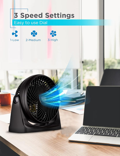 BLACK+DECKER 4" Convertible Cooling Fan, 3-Speed, Type-C USB, 2-Pack, Black
