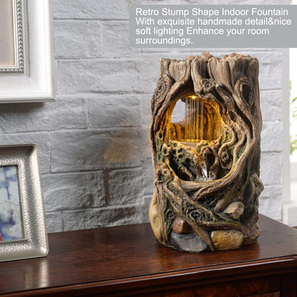 GOSSI Indoor Water Fountain Stump Rain Drop Meditation Desk Fountain Artistic Relaxation Waterfall for Home and Office Decor (22013)