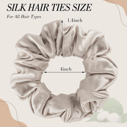 4 Pack 100% Mulberry Silk Scrunchies for Hair Sleep, No Damag Frizz Control Stylish Silk Hair Scrunchies Small Gifts for Women