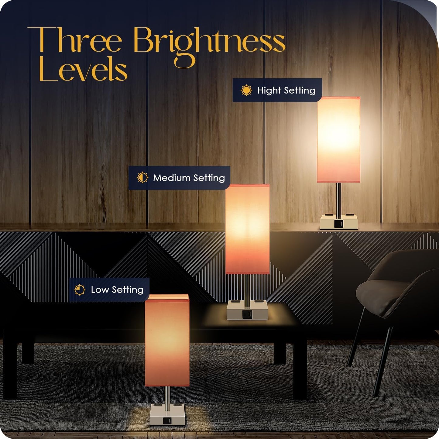 Bedside Table Lamp for Bedroom - Touch Small Lamp with USB C+A Charging Ports & AC Outlets, 3 Way Dimmable Nightstand Light for Living Room (LED Bulb Included, Grey)