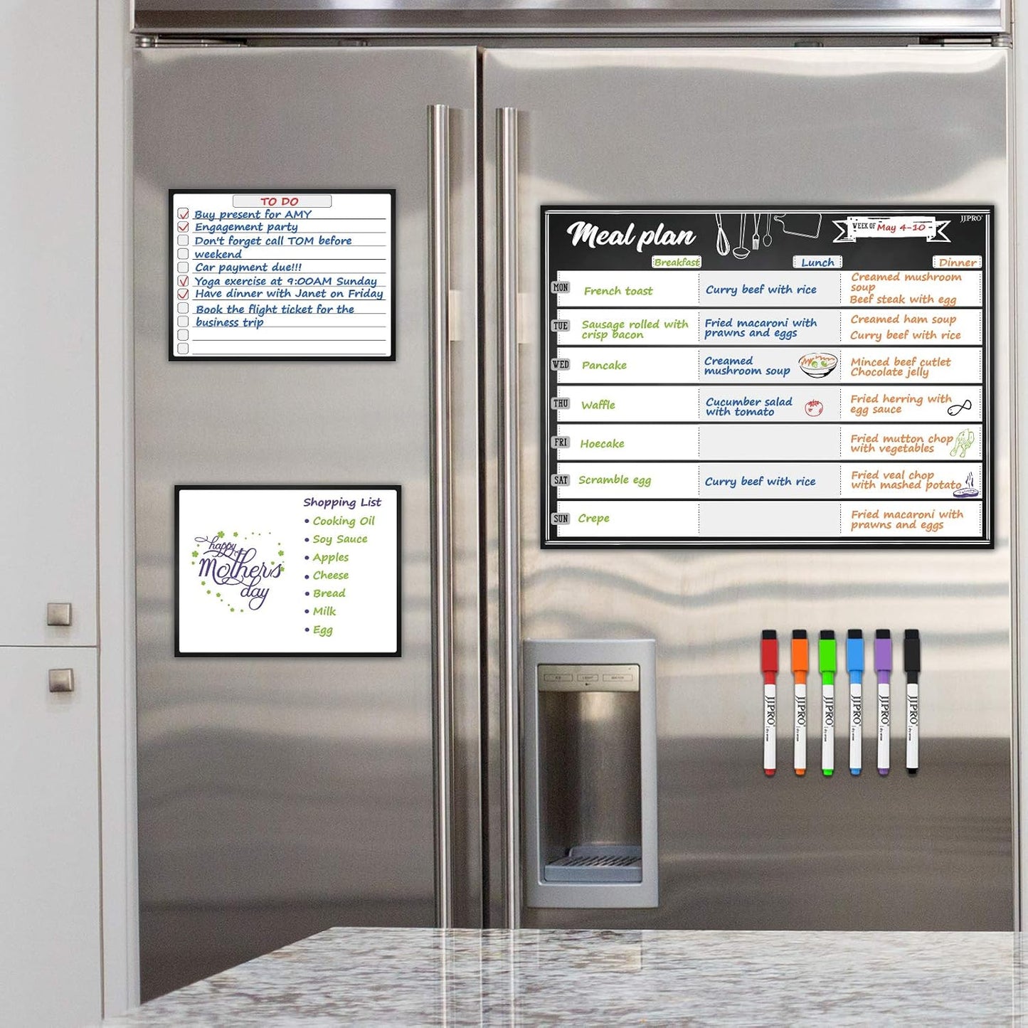JJPRO Magnetic Dry Erase Meal Planning Whiteboard for Refrigerator-Magnetic Weekly Planner for Fridge-One Bonus Notepad whiteboard-Refrigerator Organizer with Weekly Planning Boards