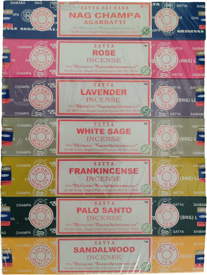 Incense Sticks Variety Pack with Wooden Holder | Nag Champa, Rose, Lavender, White Sage, Frankincense, Palo Santo & Sandalwood | Hand-Rolled Masala Incense