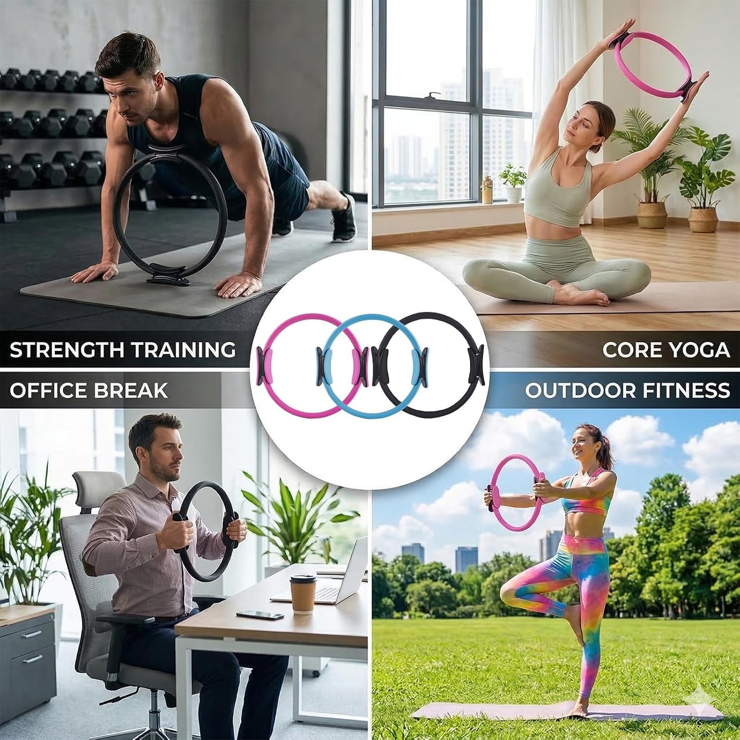 12 Pack Pilates Accessories for Women, 15 Inch Pilates Ring Magic Circle for Home Gym Essentials, Yoga & Pilates Equipment for Beginners Ab Trainer and Butt, Core, Leg Workout Equipment.