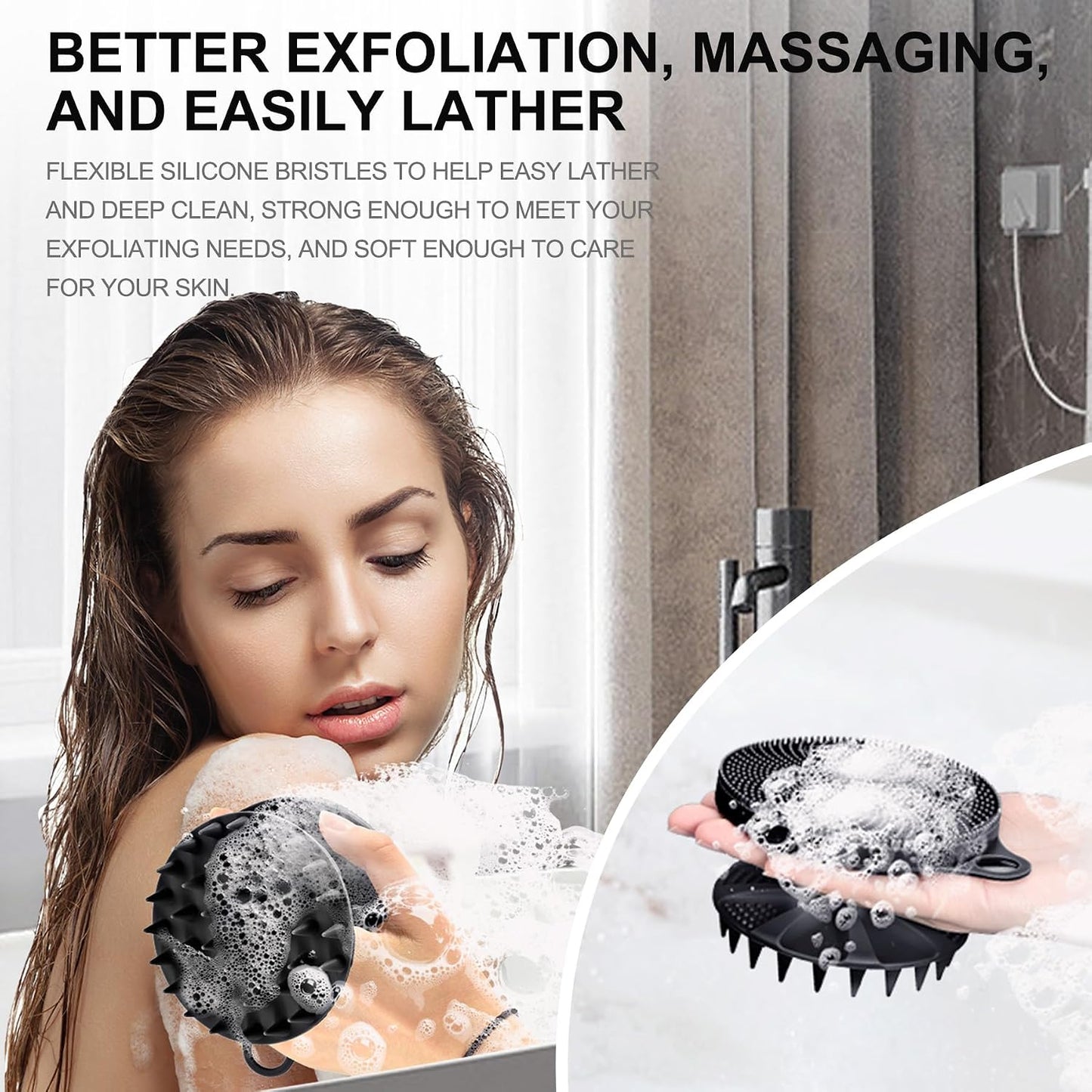 INNERNEED 2-in-1 Silicone Body Scrubber and Scalp Massager Shampoo Brush, Food-Grade Soft Material, More Hygienic, Easily Lather, Convenient for Travel, Gym, Business,etc (Pink)