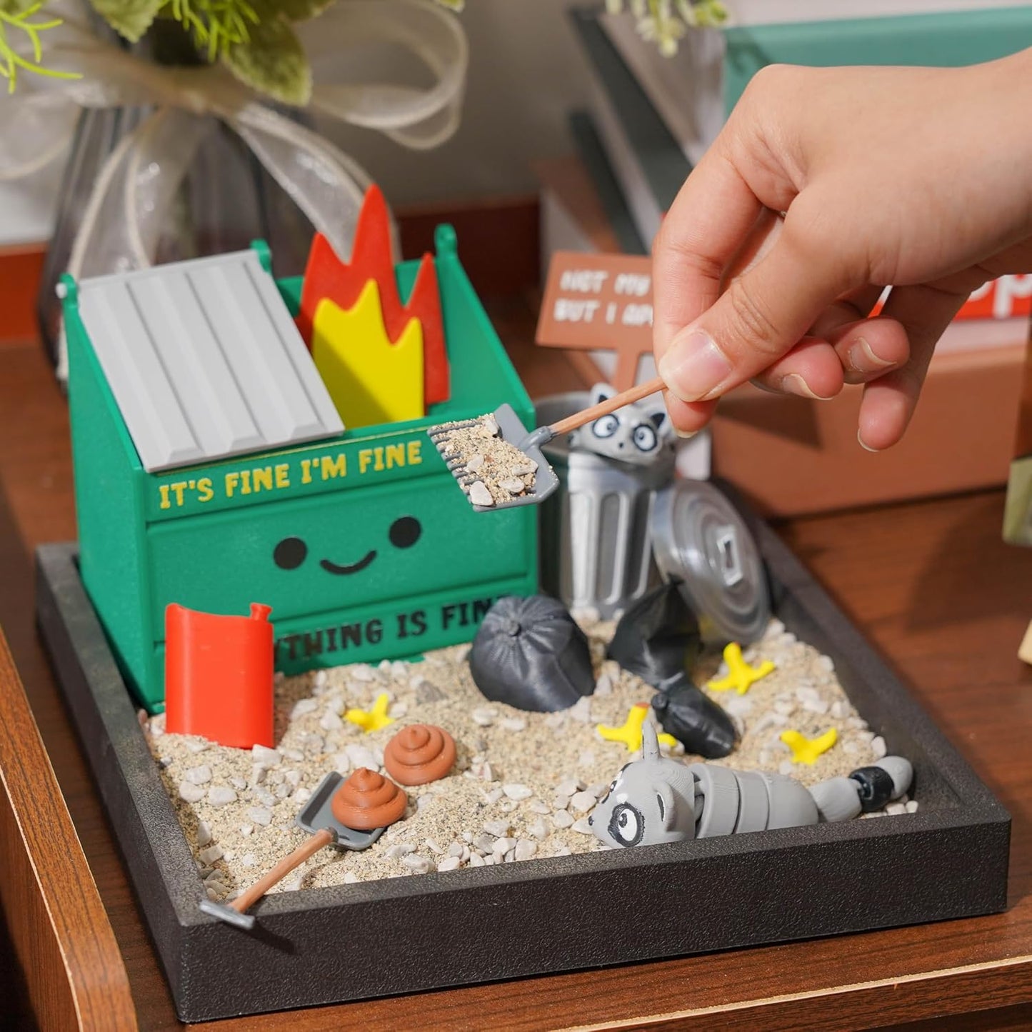 Tian Zhun Dumpster Fire Zen Garden for Desk Mini Zen Garden Gag Gifts Funny Sand Tray Therapy Kit White Elephant Gifts Sand Included