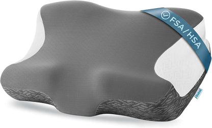 Elviros Cervical Neck Pillow for Neck Pain Relief, CPAP Pillow for Side, Back & Stomach Sleepers, Ergonomic Orthopedic Pillow for CPAP Users to Reduce Air Leaks and Mask Pressure, Dark Grey