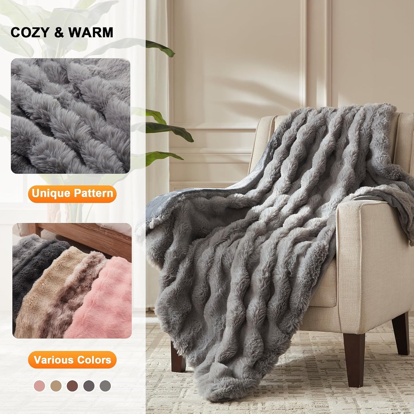 Heated Throw Blanket - Fast Heating 3D Jacquard Electric Heated Blanket, Cozy Heating Blanket with 6 Heating Settings & 4 Hours Auto-Off, Machine Washable, 50"x60", London Grey