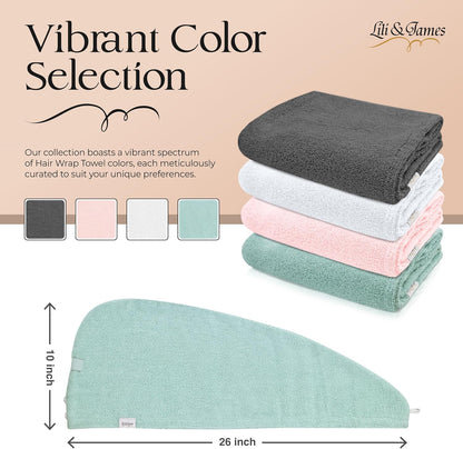 Lili&James 100% Cotton Hair Towel Wrap for Women & Kids – 420 GSM Quick Dry Hair Turban with Double Button Loop, Anti Frizz Non Microfiber Hair Drying Towel for Curly, Long & Thick Hair (Lilac)