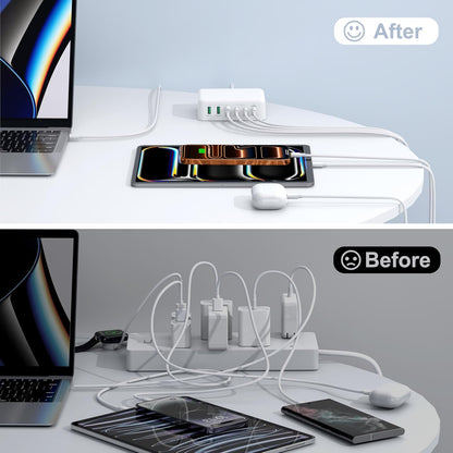 USB Fast Charger Block 50% Smaller 100W Max 6-Port GaN USB Charging Station