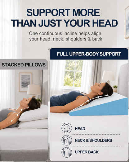 Wedge Pillow for Sleeping, 7.5" Memory Foam Bed Wedge Pillow