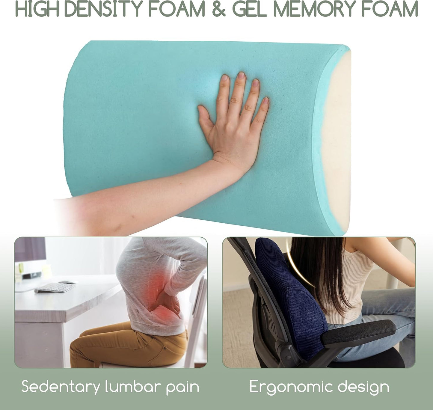 HIGOGOGO Lumbar Support Pillow for Recliner Chair/Accent Chair/Couch, Memory Foam Back Support Cushion for Elderly, Recliner Cushions for Back Rest, Pain Relief, Reading, Washable Cover, Dark Grey