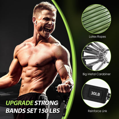 WHATAFIT Resistance Bands, Exercise Bands, Workout Bands with Handles, Door Anchor and Ankle Straps, 5 Resistance Levels Fitness Bands for Strength Training, Physical Therapy, and Home Gym Equipment