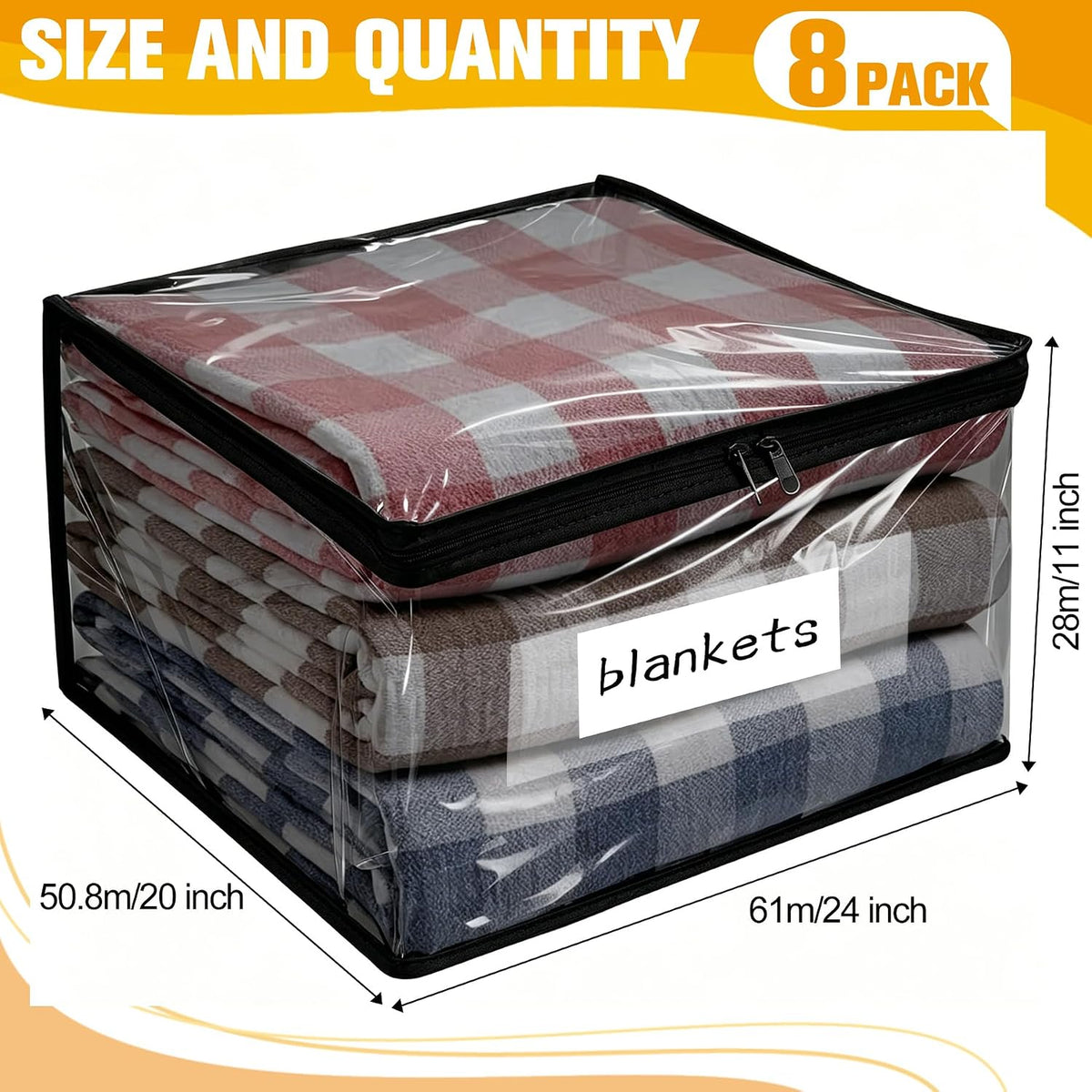 Plastic Storage Bags with Easy-Glide Zipper, Durable Clear Vinyl Zippered Storage Bags for Clothes Sweaters Comforters Blankets Sheets Bedding (15.7 x 13.8 x 3.9 Inch, Transparent White)