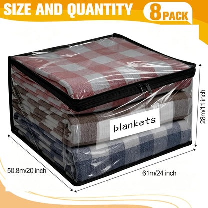 Plastic Storage Bags with Easy-Glide Zipper, Durable Clear Vinyl Zippered Storage Bags for Clothes Sweaters Comforters Blankets Sheets Bedding (15.7 x 13.8 x 3.9 Inch, Transparent White)