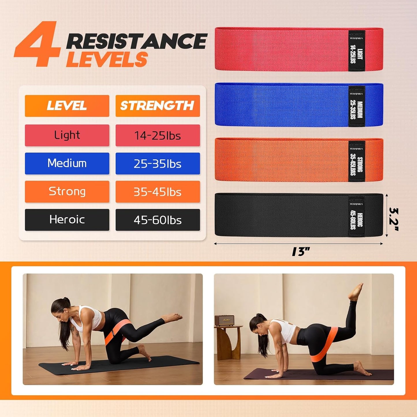 Resistance Bands for Working Out with Guide, 4 Workout Bands for Women & Men, Fabric Exercise Bands for Legs, Hip, Glute, Butt, Booty Bands Set for Yoga, Pilates, Strength