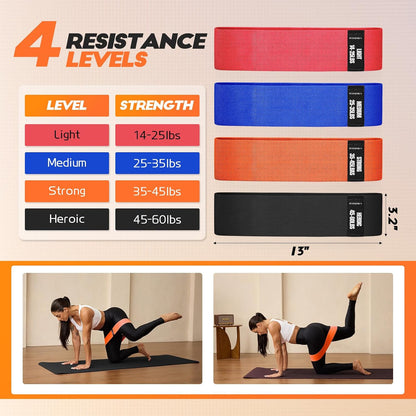 Resistance Bands for Working Out with Guide, 4 Workout Bands for Women & Men, Fabric Exercise Bands for Legs, Hip, Glute, Butt, Booty Bands Set for Yoga, Pilates, Strength